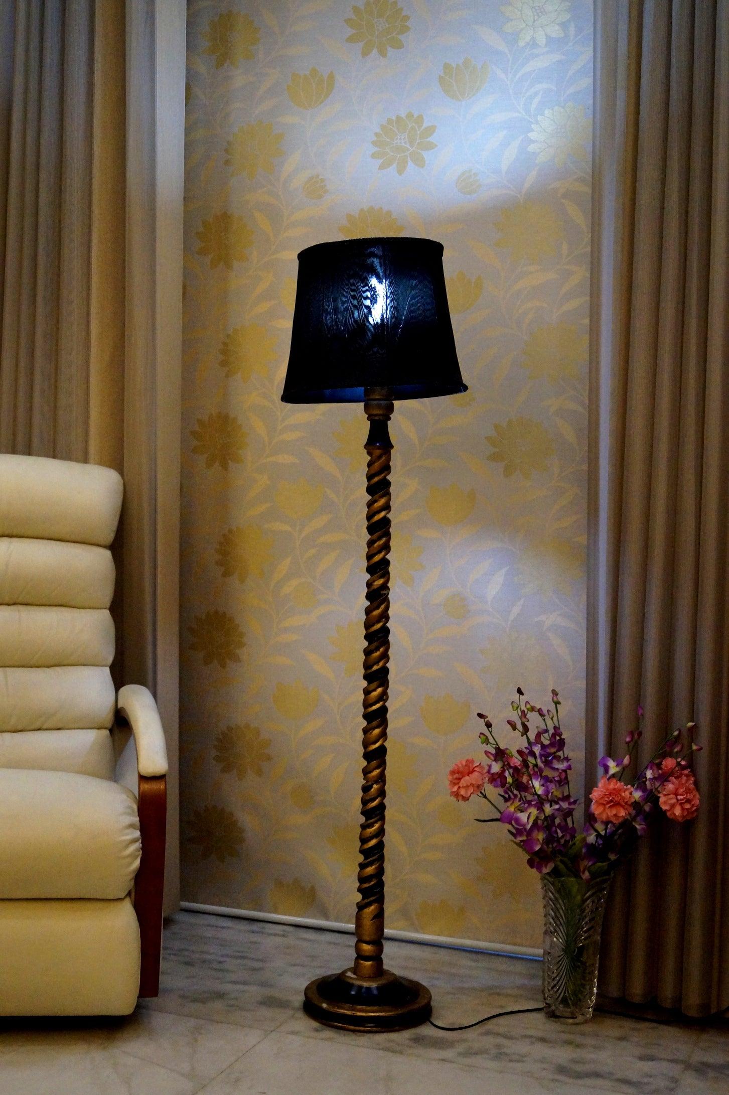 Classic Floor Lamp Black & Brown with (Bulb Not Included) - WoodenTwist