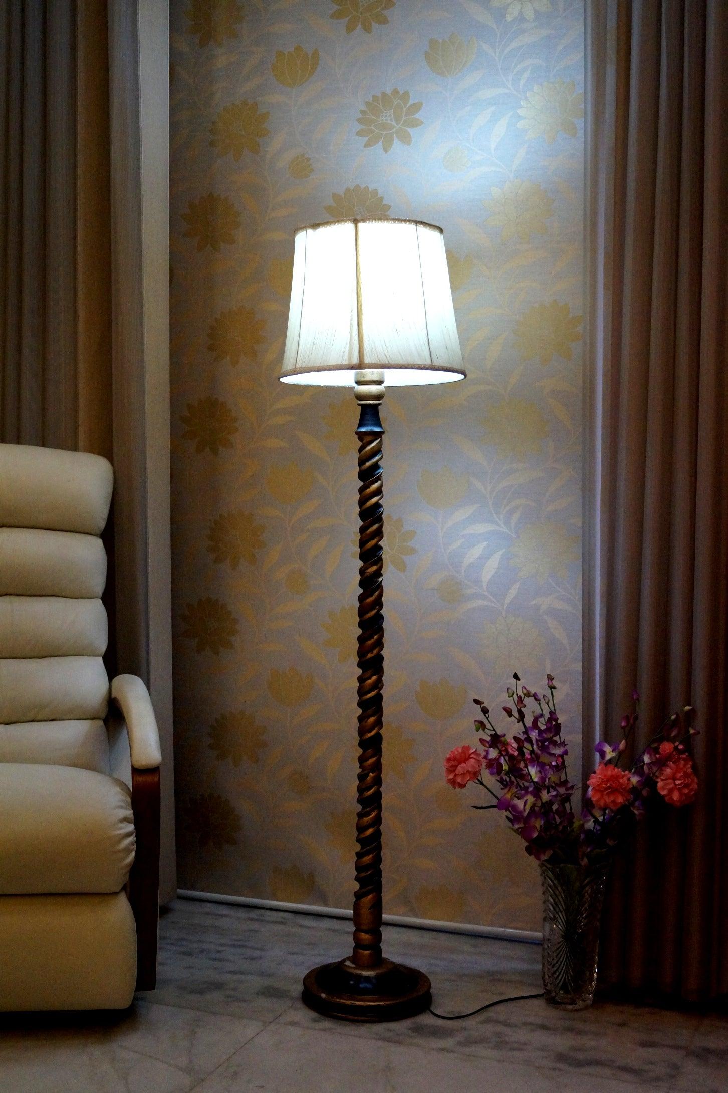 Classic Floor Lamp Cream & Brown with (Bulb Not Included) - WoodenTwist