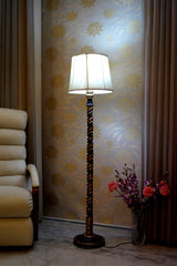 Classic Floor Lamp Cream & Brown with (Bulb Not Included) - WoodenTwist