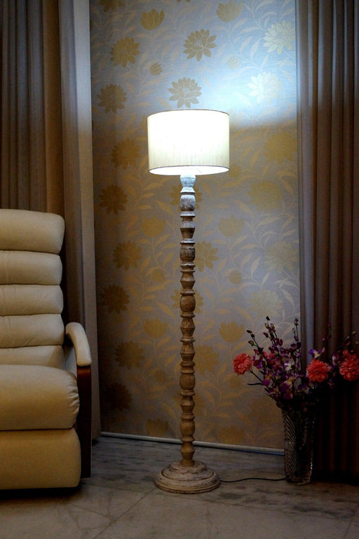 Classic Floor Lamp Cream & Brown with (Bulb Not Included) - WoodenTwist