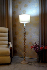 Classic Floor Lamp Cream & Brown with (Bulb Not Included) - WoodenTwist