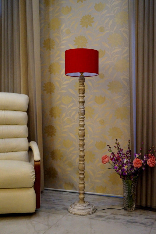 Classic Floor Lamp Red & Brown with (Bulb Not Included) - WoodenTwist