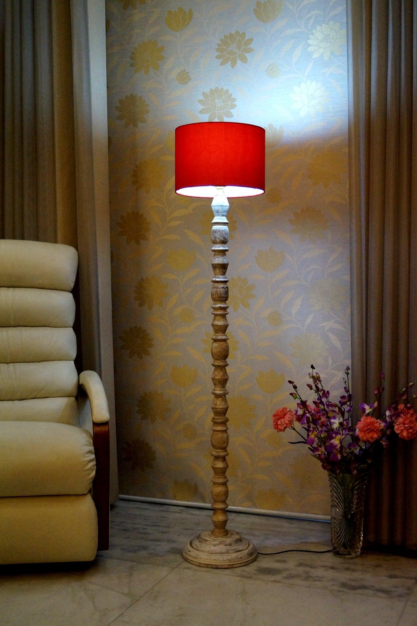 Classic Floor Lamp Red & Brown with (Bulb Not Included) - WoodenTwist