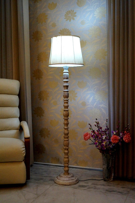 Classic Floor Lamp Cream & Brown with (Bulb Not Included) 32148 - WoodenTwist