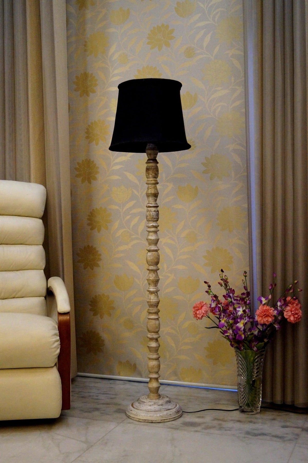 Classic Floor Lamp Black & Brown with (Bulb Not Included) - WoodenTwist