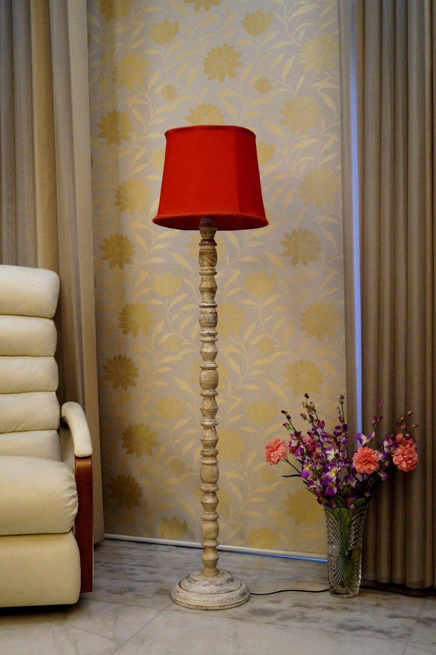 Classic Floor Lamp Red & Brown with (Bulb Not Included) - WoodenTwist