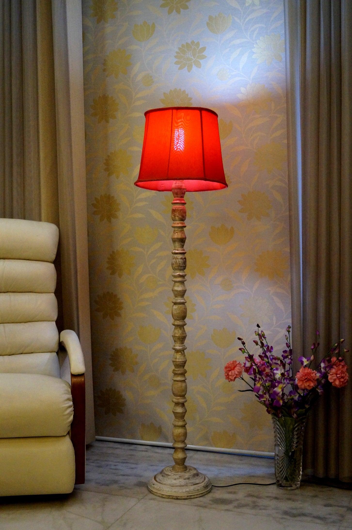 Classic Floor Lamp Red & Brown with (Bulb Not Included) - WoodenTwist