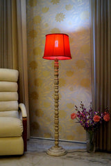 Classic Floor Lamp Red & Brown with (Bulb Not Included) - WoodenTwist