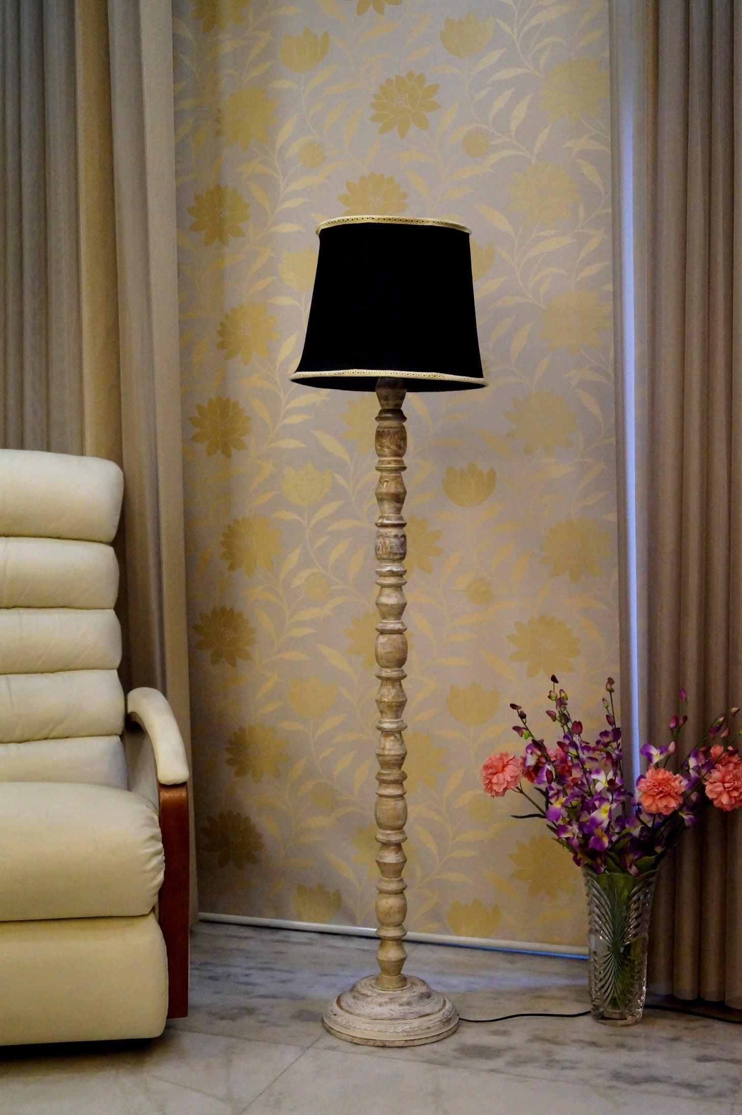 Classic Floor Lamp Black & Brown with (Bulb Not Included) - WoodenTwist