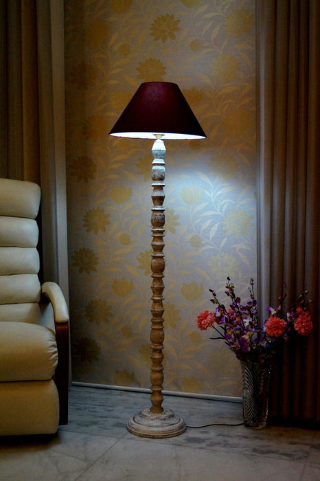 Classic Floor Lamp Maroon & Brown with Conical Shade (Bulb Not Included) - WoodenTwist