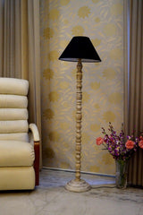 Classic Floor Lamp Black & Brown with Conical Shade (Bulb Not Included) - WoodenTwist