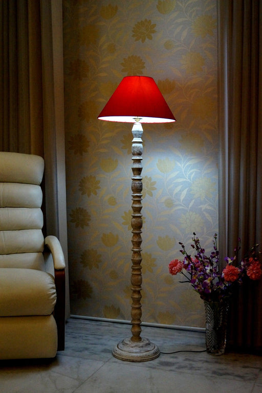 Classic Floor Lamp Red & Brown with Conical Shade (Bulb Not Included) - WoodenTwist