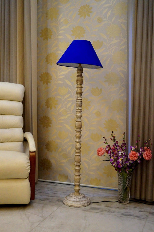 Classic Floor Lamp Blue & Brown with Conical Shade (Bulb Not Included) - WoodenTwist
