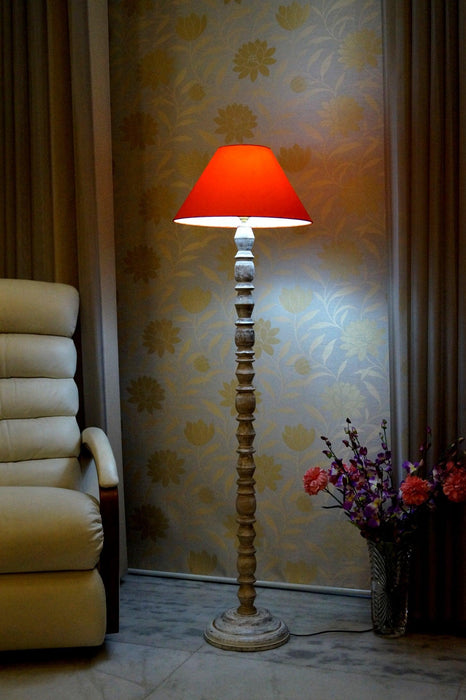 Classic Floor Lamp Orange & Brown with Conical Shade (Bulb Not Included) - WoodenTwist