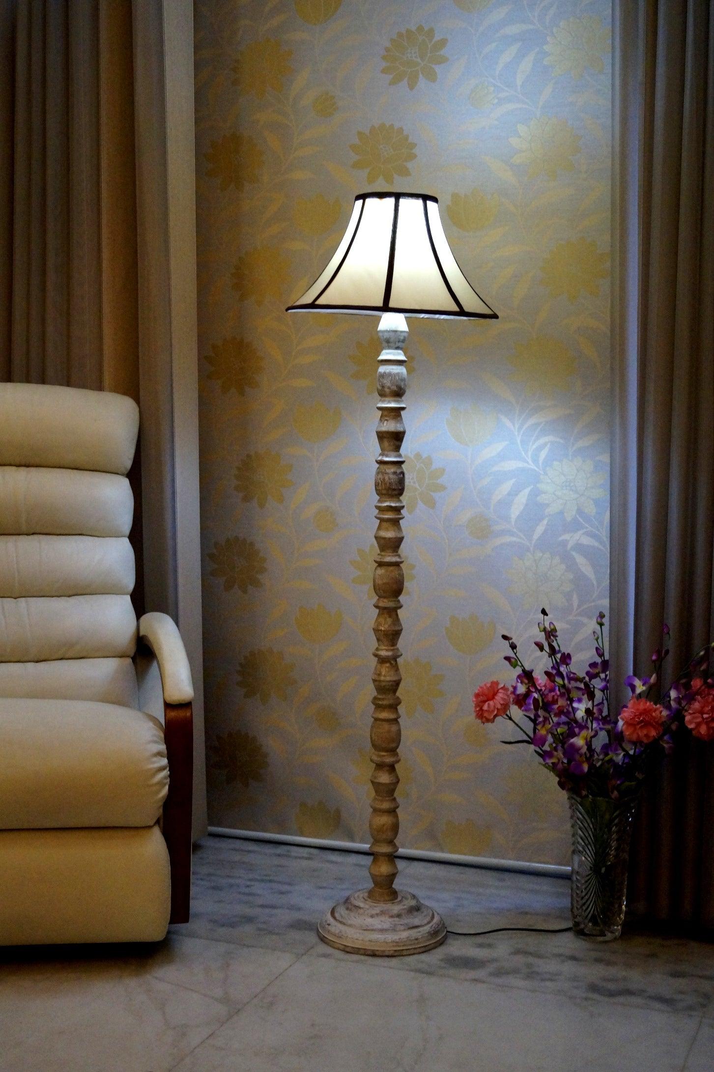 Classic Floor Lamp Camel & Brown with Conical Shade (Bulb Not Included) - WoodenTwist