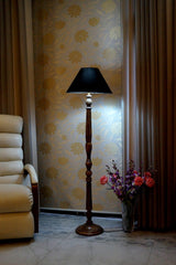 Mango Wood Floor Lamp (Brown & Black with Conical Shade) - WoodenTwist