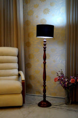 Floor Lamp Black & Brown with Drum Shade (Bulb Not Included) - WoodenTwist