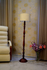 Floor Lamp Cream & Brown with Drum Shade (Bulb Not Included) - WoodenTwist