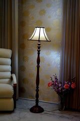 Floor Lamp Cream & Brown with Conical Shade (Bulb Not Included) - WoodenTwist