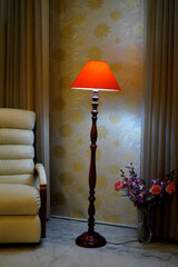 Floor Lamp Orange & Brown with Conical Shade (Bulb Not Included) - WoodenTwist