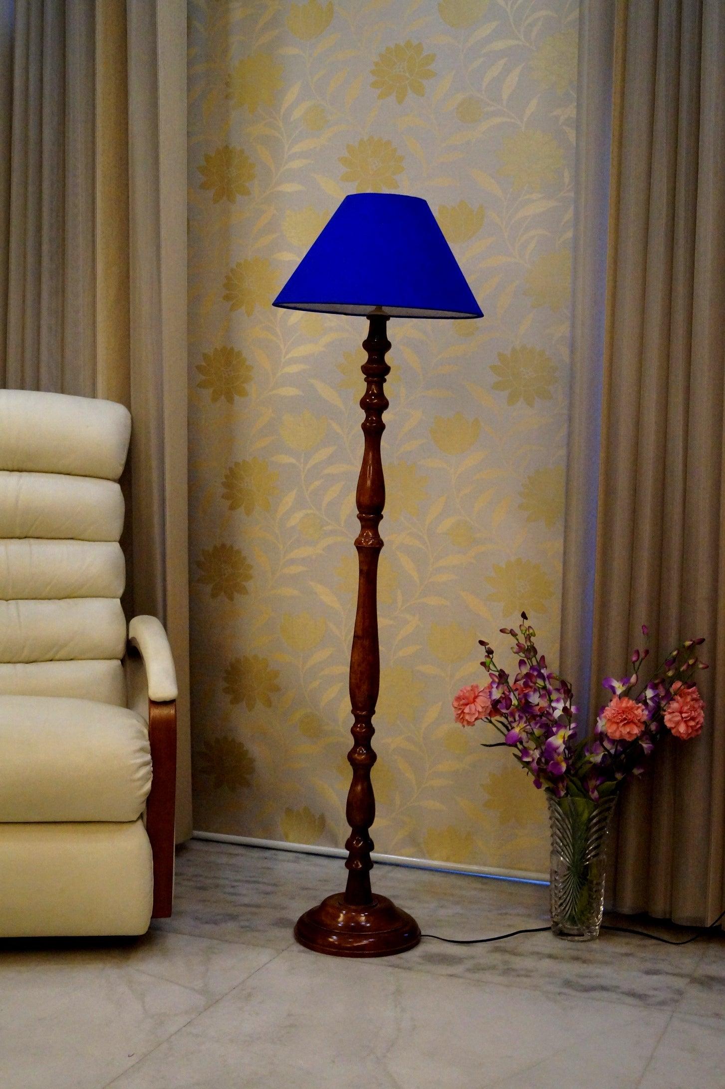 Floor Lamp Blue & Brown with Conical Shade (Bulb Not Included) - WoodenTwist