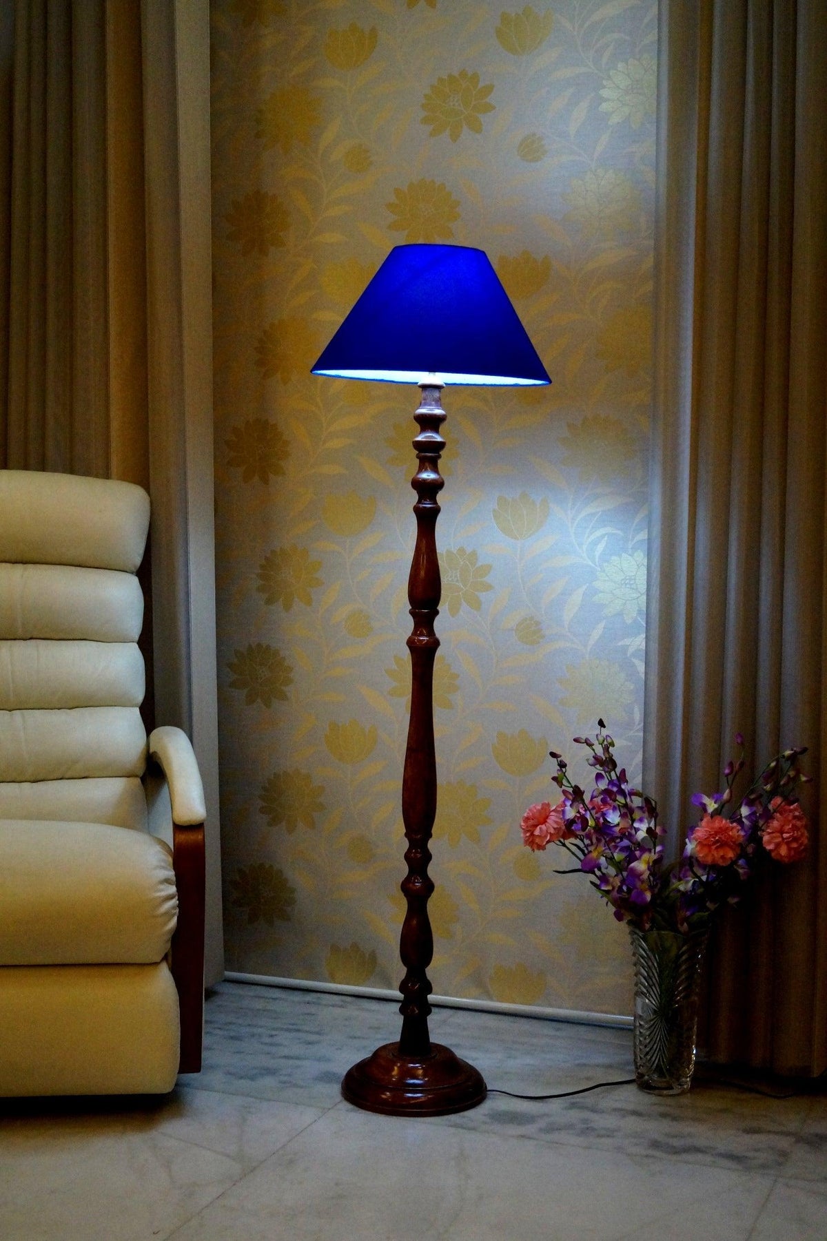 Floor Lamp Blue & Brown with Conical Shade (Bulb Not Included) - WoodenTwist