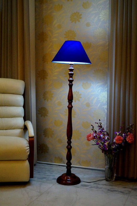 Floor Lamp Blue & Brown with Conical Shade (Bulb Not Included) - WoodenTwist
