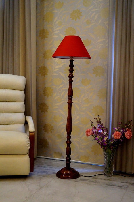 Floor Lamp Red & Brown with Conical Shade (Bulb Not Included) - WoodenTwist