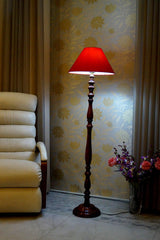 Floor Lamp Red & Brown with Conical Shade (Bulb Not Included) - WoodenTwist