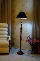 Floor Lamp Black & Brown with Conical Shade (Bulb Not Included) - WoodenTwist