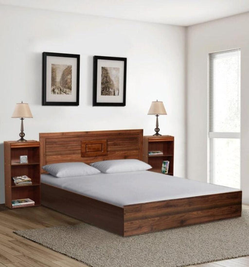 Morden Queen Size Bed with 2 Bedside Tables in (Walnut Finish) - WoodenTwist