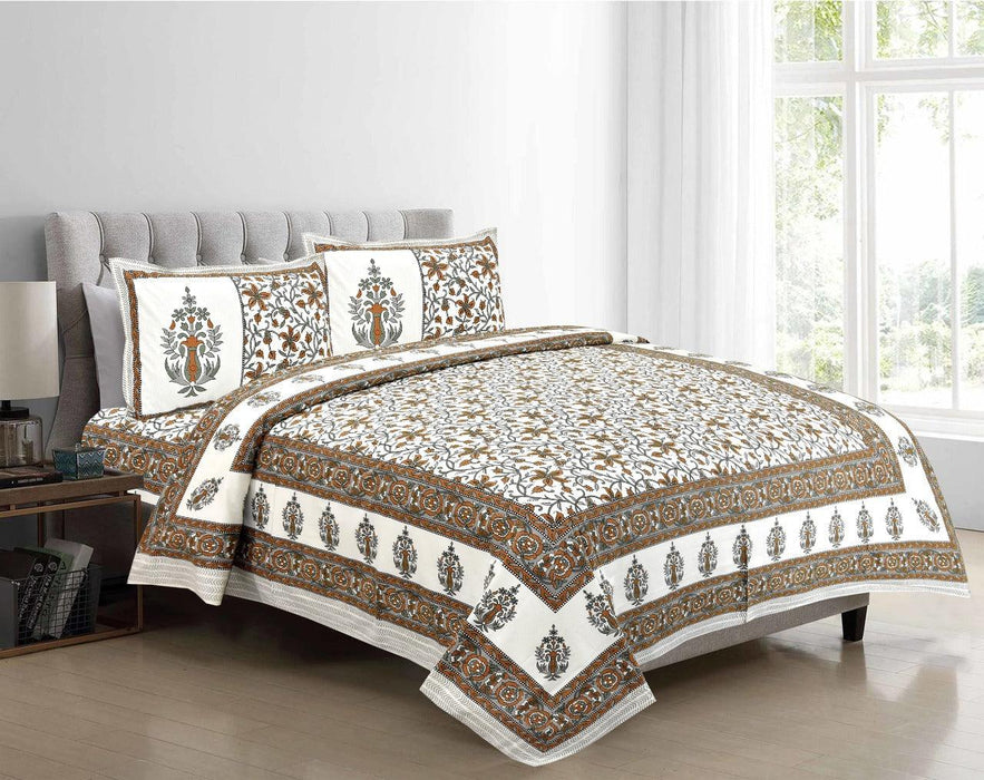 Rajasthani Traditional Jaipuri Cotton King Size Double Bedsheet with Two Pillow Covers - WoodenTwist