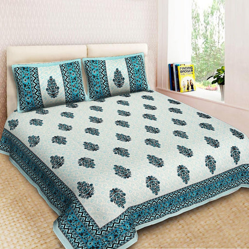 Fabrahome Rajasthani Traditional Jaipuri Cotton King Size Double Bedsheet with Two Pillow Covers - WoodenTwist