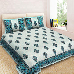 Fabrahome Rajasthani Traditional Jaipuri Cotton King Size Double Bedsheet with Two Pillow Covers - WoodenTwist