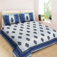 Fabrahome Rajasthani Traditional Jaipuri Cotton King Size Double Bedsheet with Two Pillow Covers - WoodenTwist