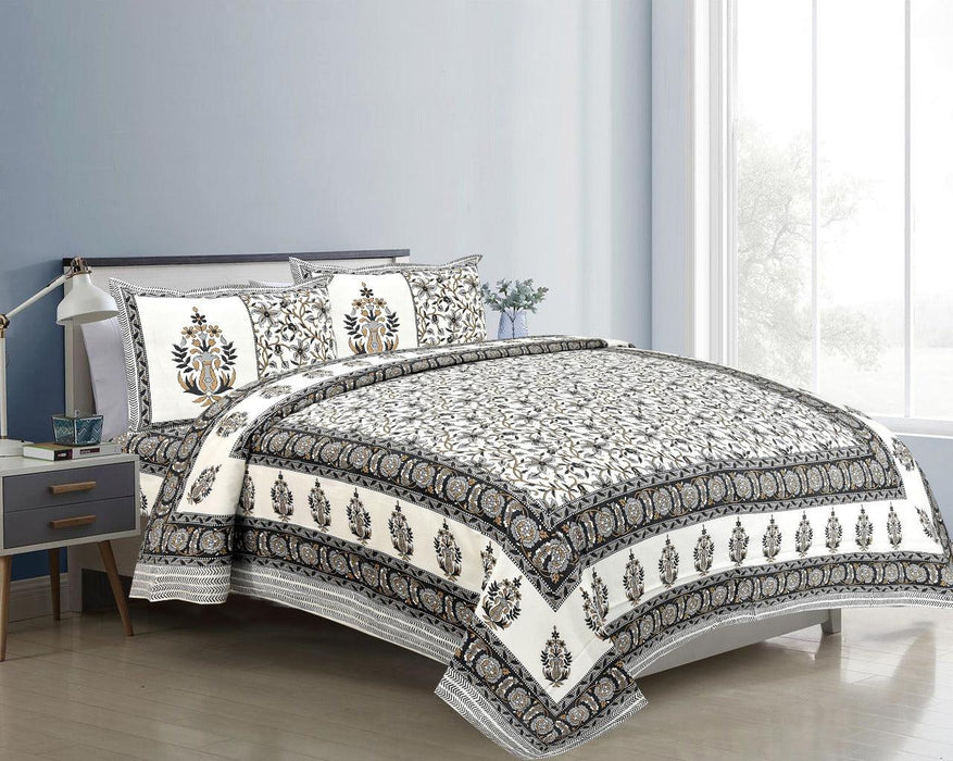 Rajasthani Traditional Jaipuri Cotton King Size Double Bedsheet with Two Pillow Covers - WoodenTwist