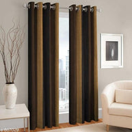 Polyester Long Crush Eyelet Punch Curtain (Pack of 2) - WoodenTwist