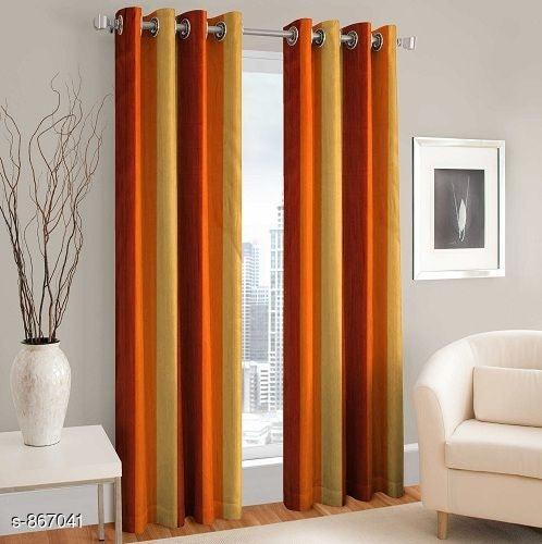 Polyester Long Crush Eyelet Punch Curtain (Pack of 2) - WoodenTwist