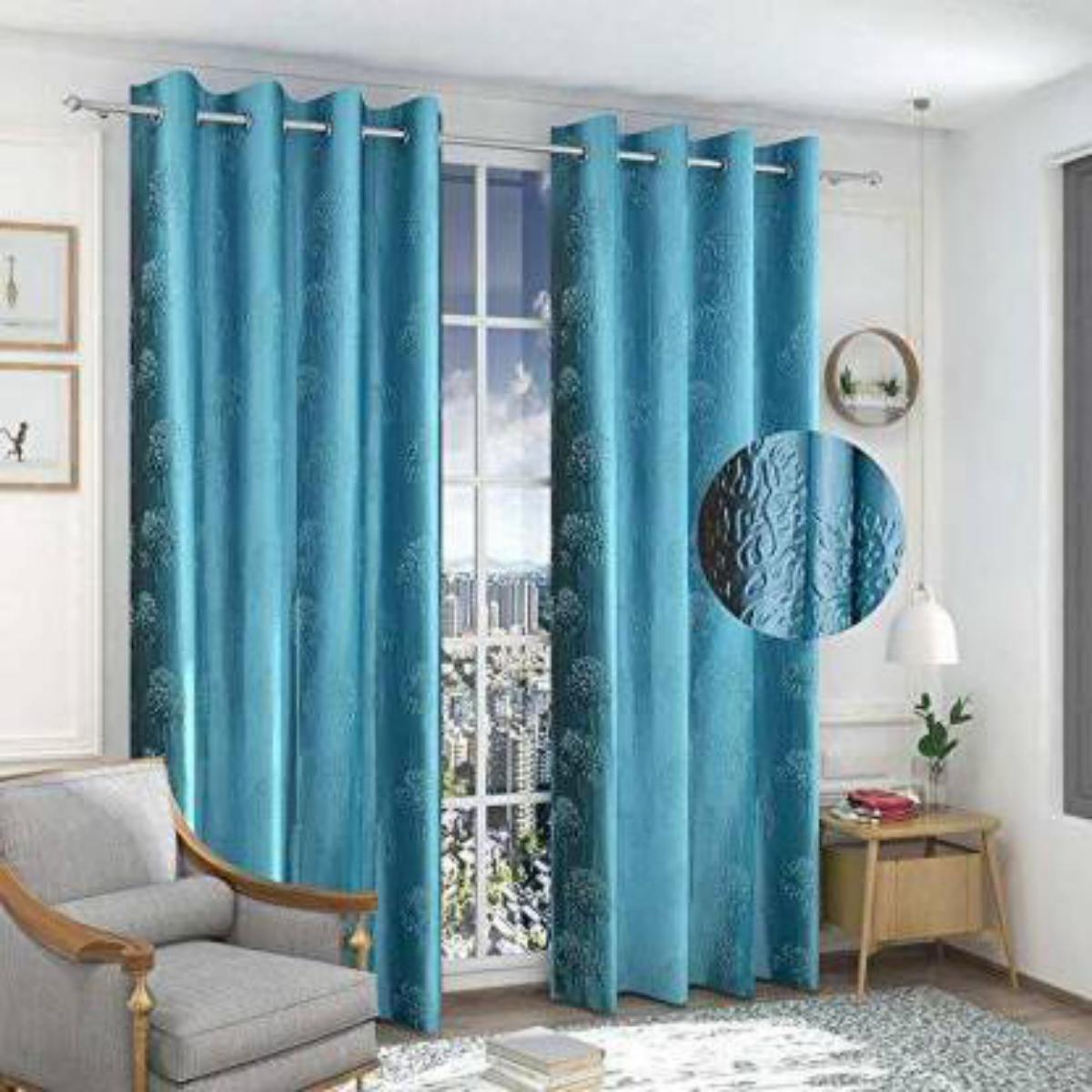 Polyester Long Crush Eyelet Punch Curtain (Pack of 2) - WoodenTwist