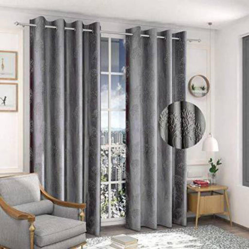 Polyester Long Crush Eyelet Punch Curtain (Pack of 2) - WoodenTwist