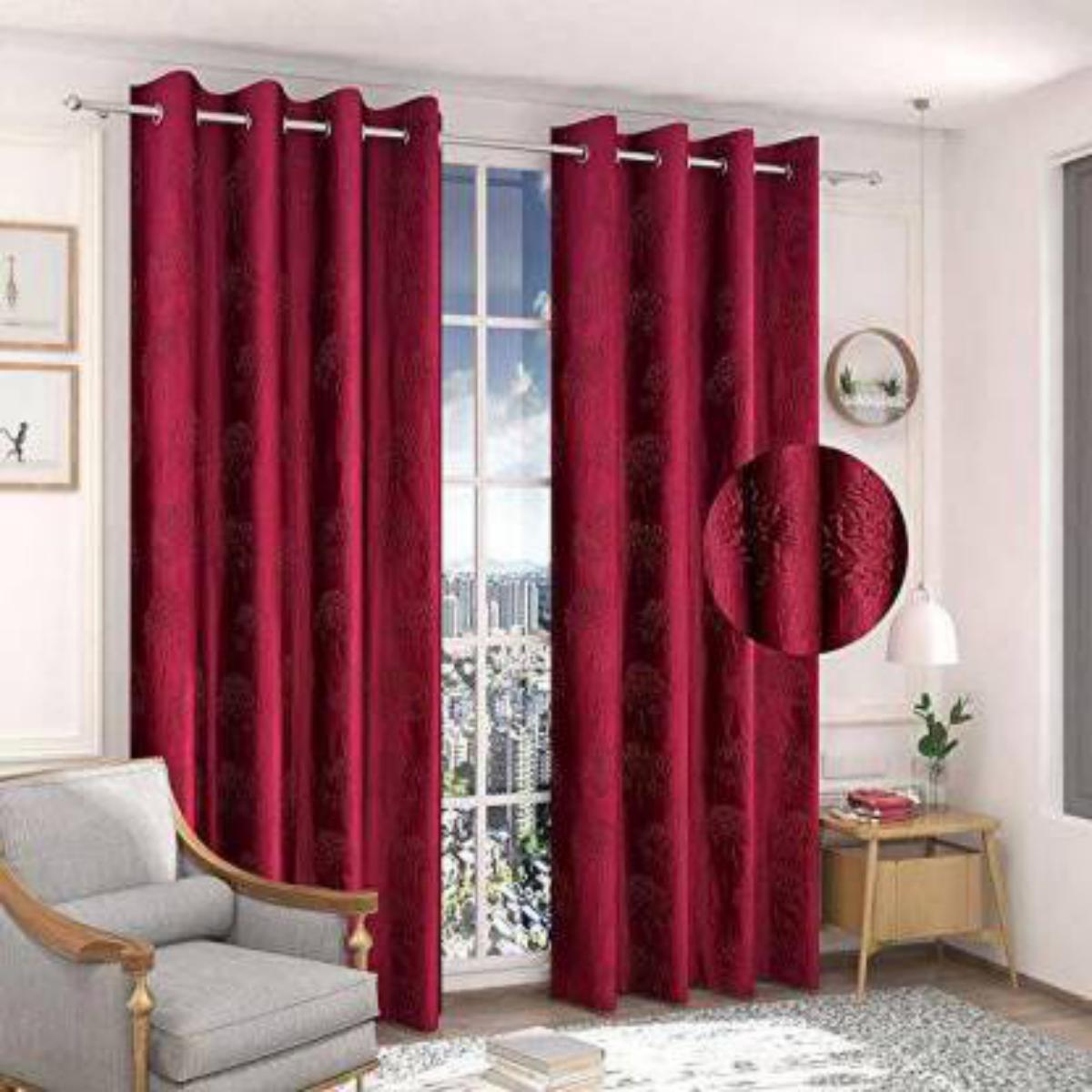 Polyester Long Crush Eyelet Punch Curtain (Pack of 2) - WoodenTwist