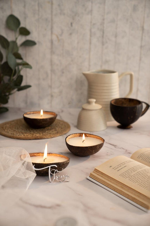 Coconut Shell Eco-Friendly Candle/Diya (Set of 2, Coconut Scented) - WoodenTwist