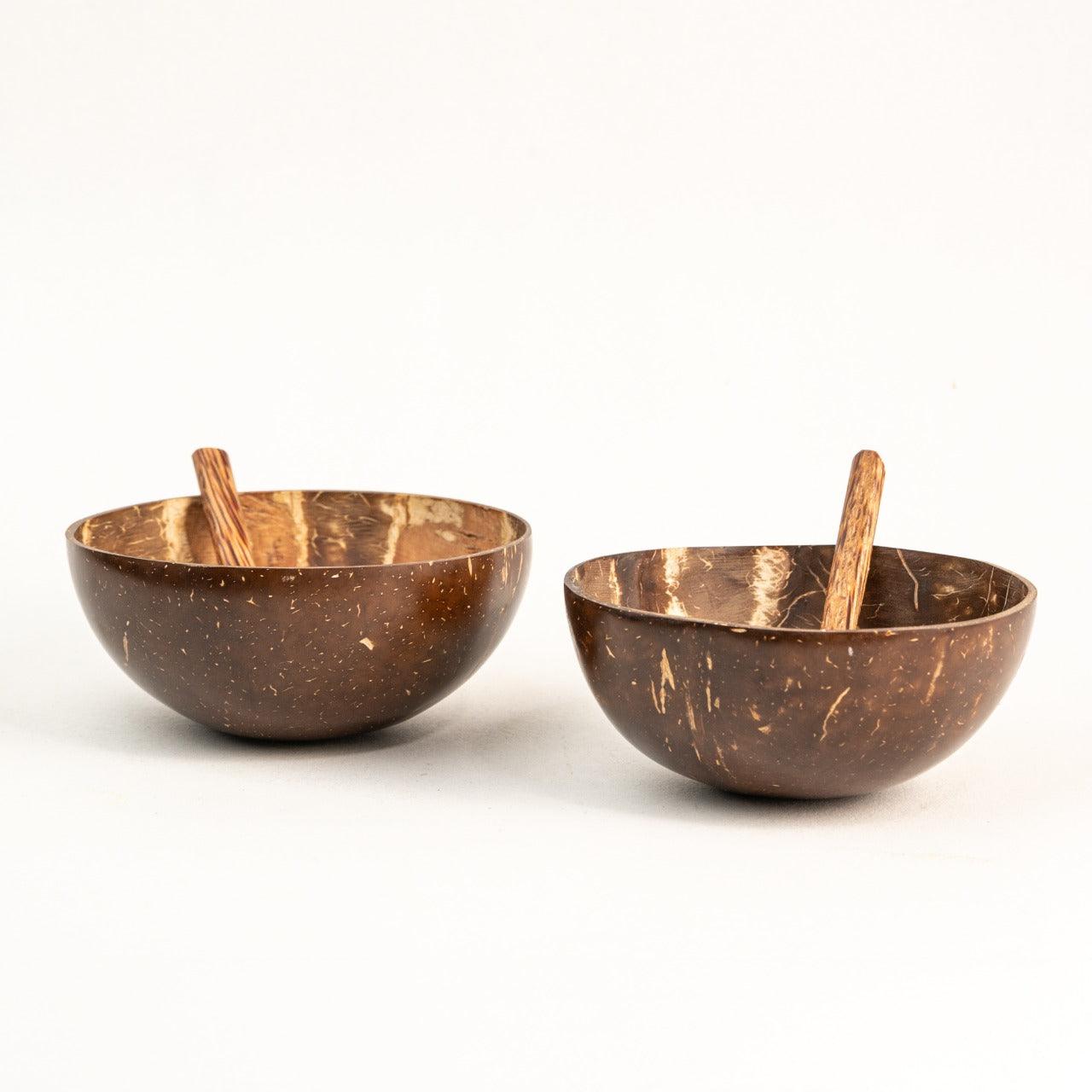 Mini Coconut Bowl /Shell + Spoon (Set of 2, 110 ml) | for Serving Sauce, Chutney, Dessert Bowl - WoodenTwist