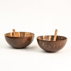 Mini Coconut Bowl /Shell + Spoon (Set of 2, 110 ml) | for Serving Sauce, Chutney, Dessert Bowl - WoodenTwist