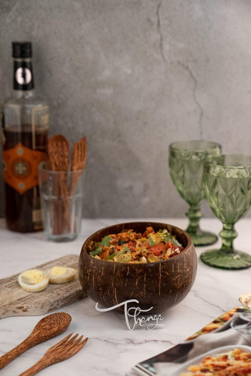 Artisan Jumbo Polished Coconut Bowl + Spoon & Fork, 100% Natural | Perfect for Breakfast - Smoothie - Salad | 900 ML - WoodenTwist