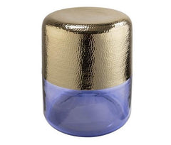 Blue Glass and Golden Side Table - WoodenTwist