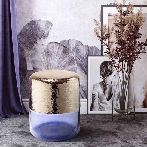 Blue Glass and Golden Side Table - WoodenTwist