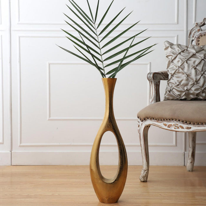 Oblong Vase in Raw Gold Finish Large Size - WoodenTwist