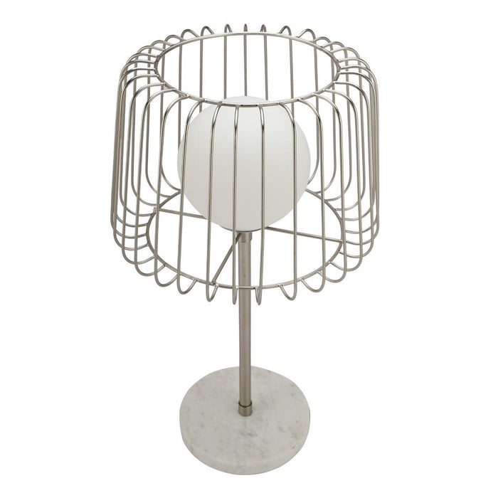 "Caged Orb" Silver Table Lamp with White Marble Base - WoodenTwist