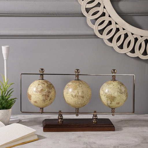 Triple Vertical Gold Globe Stand - WoodenTwist
